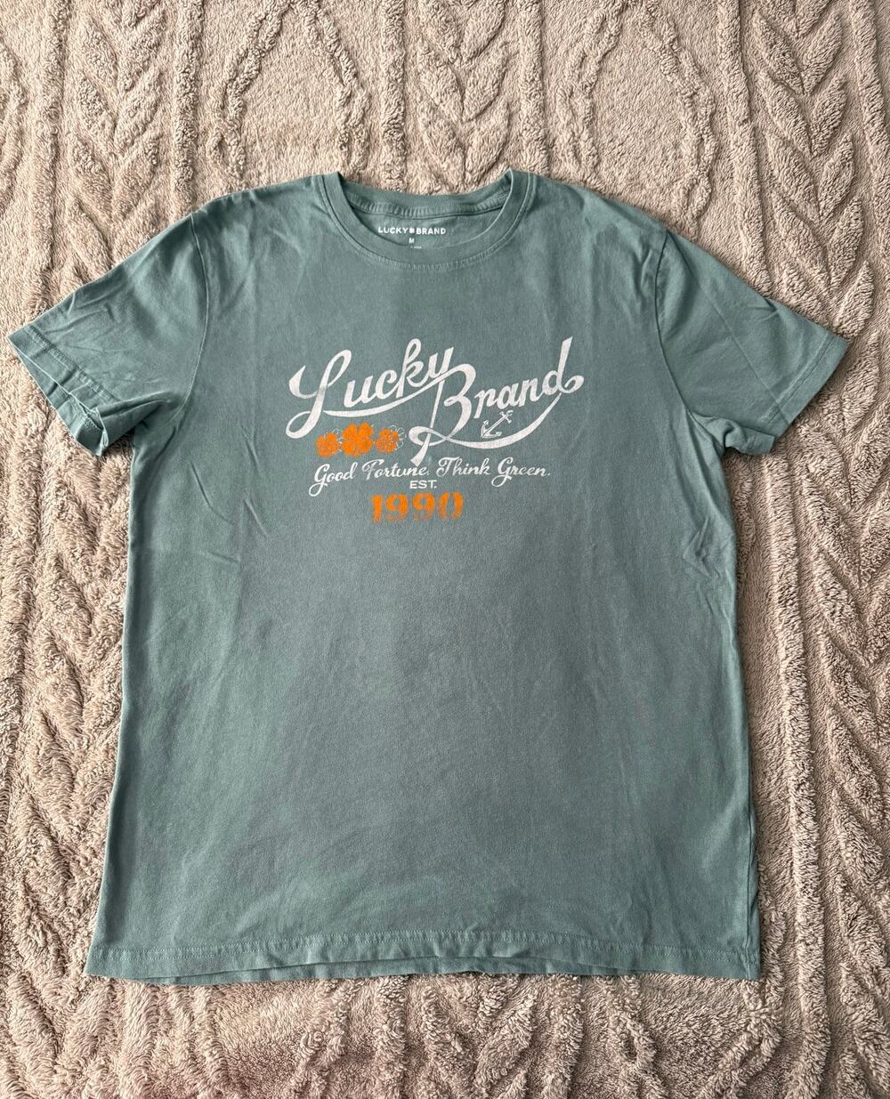 Lucky Brand Graphic Tee Green Good Fortune Think Green 1990 Women’s M